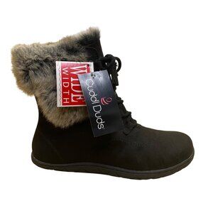 Cuddl Duds Women’s Black Faux Fur-Lined Lace-Up Bee Ankle Boots Size 7W